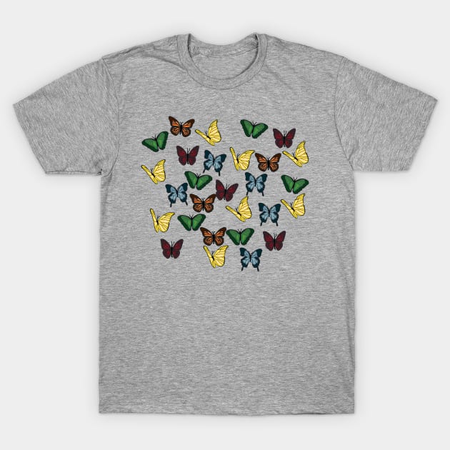 Red, Orange, Yellow, Green, and Blue Butterflies T-Shirt by courtneylgraben